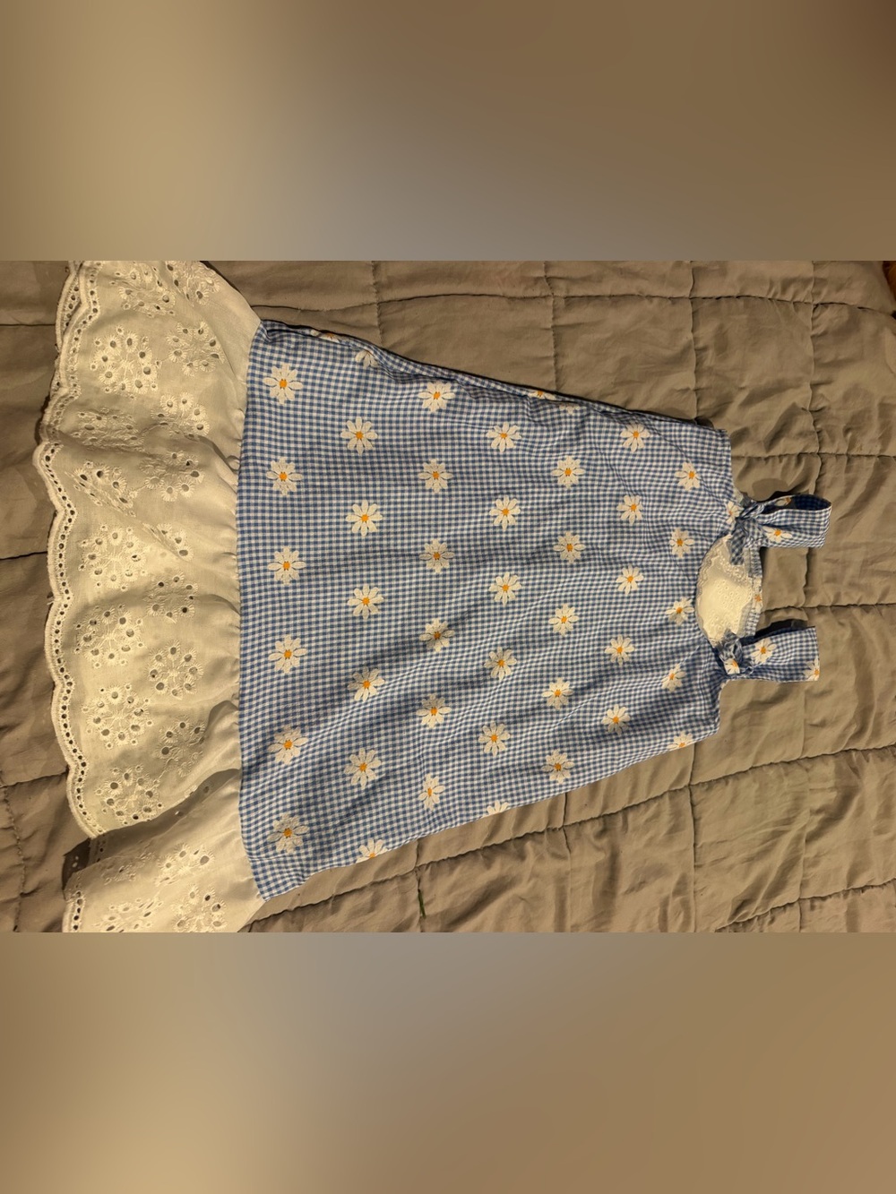 SHEIN Blue Gingham Daisy Sundress with Eyelet Trim